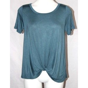 WASABI + MINT Short Sleeve Knit Top Rayon Stretch Knotted Hem T-shirt Size S